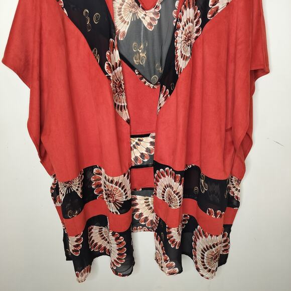 Chico's Faux Suede + Chiffon Print Ruana Wrap - Picture 3 of 12